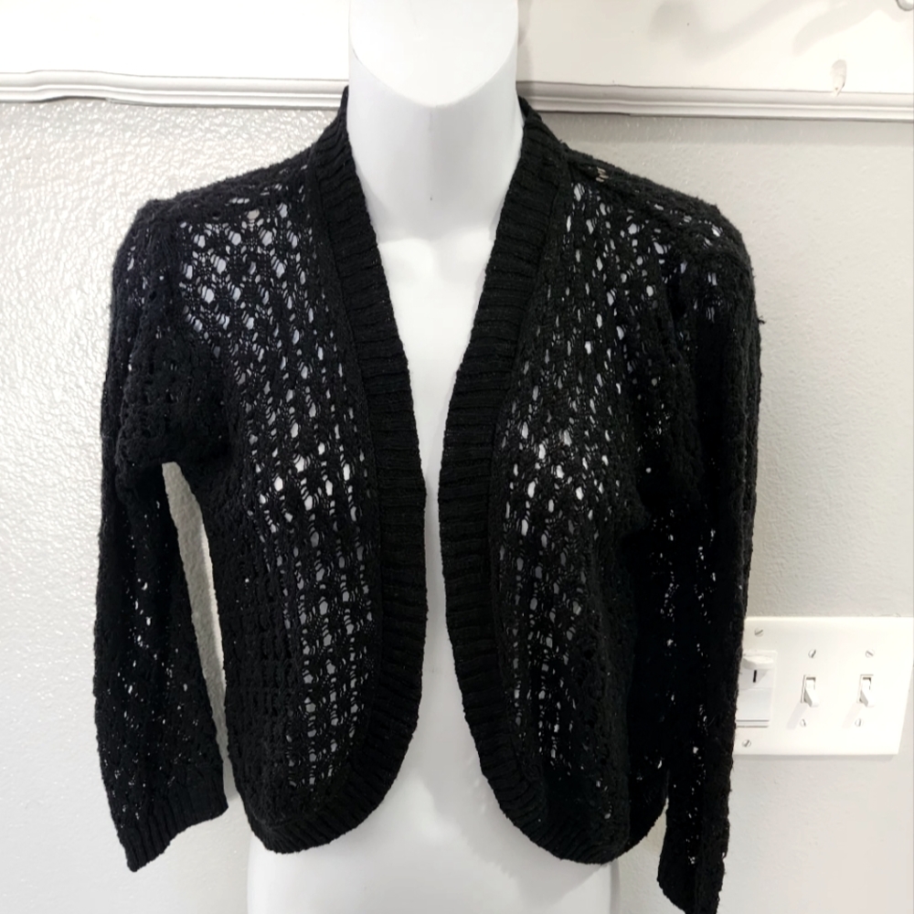 No Boundaries Black Open-Knit Shrug